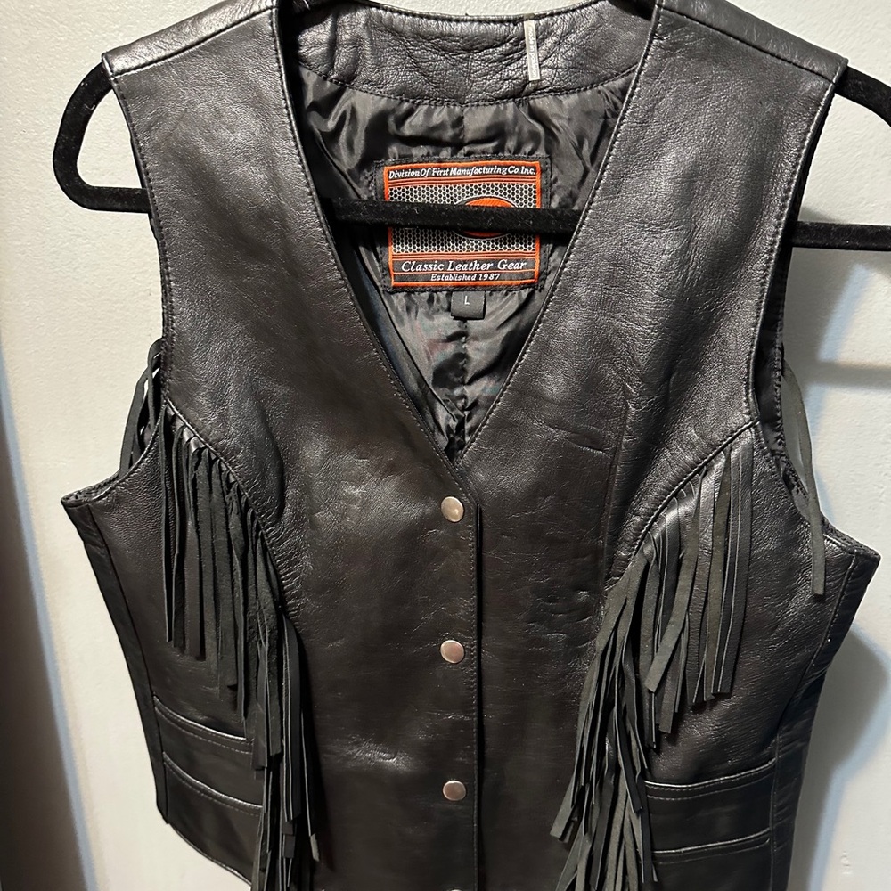 Black leather biker vest